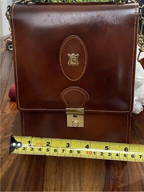 Pierre Cardin Brown Leather Messenger Bag with Gold Hardware